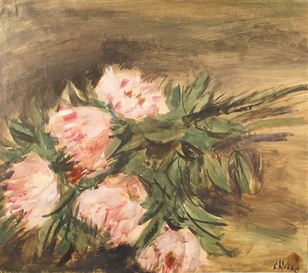 Riccardo Chicco (Torino 1910 - 1973), "Peonie", tempera su carta, cm.48x54,...