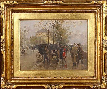 Gustavo Pisani (Napoli 1877 - ?) "Parigi", olio su tavola, cm. 22x29, firmato...