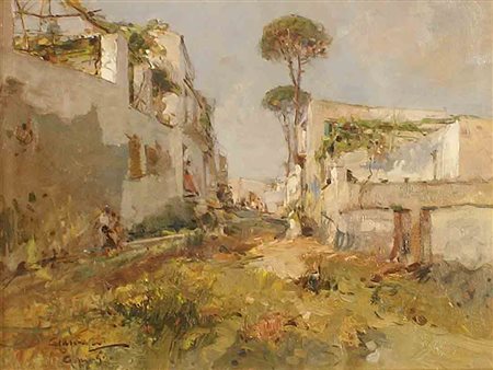 Giuseppe Casciaro (Ortelle 1861 - Napoli 1941), " Paesaggio di Capri", olio...