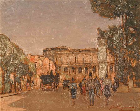 Giovanni Lomi (Livorno 1889 - 1969), "Via dell'Impero verso sera", olio su...