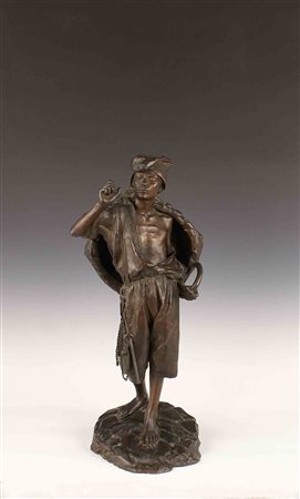 Achille D'Orsi (Napoli 1845 - 1929), "Il pescivendolo", scultura in bronzo...