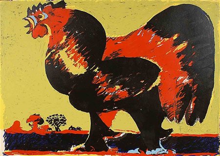 Salvatore Fiume (Comiso 1927 - Milano 1997), "Gallo", litografia, p.a., cm....