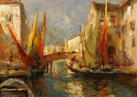 Giuseppe Solenghi (Milano 1879 - Cernobbio 1944) "Vele a Chioggia", olio su...