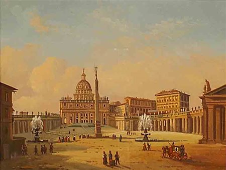 Maestro italiano della fine del XIX secolo, "Veduta di Piazza San Pietro con...