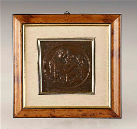 Placca rettangolare in bronzo raffigurante la "Madonna della seggiola" di...