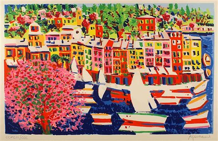 Athos Faccincani (Peschiera del Garda 1951), "Portofino", serigrafia su...