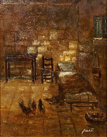 Pasquale Reginelli (XX secolo), "Interno rustico", olio su faesite, cm....