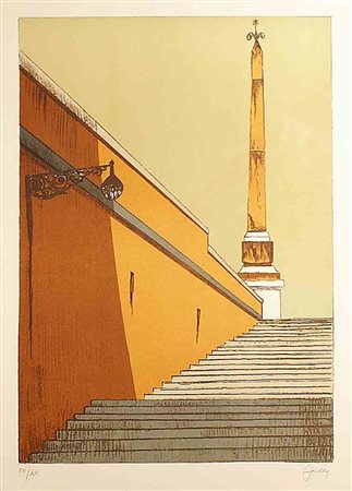 Fabio Failla (Lucca 1917 - Roma 1987), "Scalinata con obelisco", litografia a...