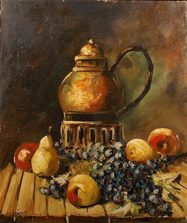 Salvatori, "Natura morta di frutta", olio su tela, cm. 60x50, firmato in...