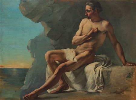 PITTORE ANONIMO DEL XIX SECOLO "Nudo maschile" 60x82 olio su tela