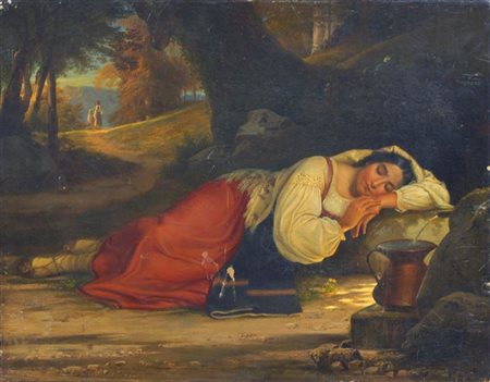 MOSER JULIUS "Il riposo" 1841 37x47,5 olio su tela Opera firmata e datata in...