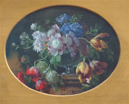 BOSSO FRANCESCO Vercelli 1864 - 1933 Torino "Fiori" 18x23 (ovale), olio su...