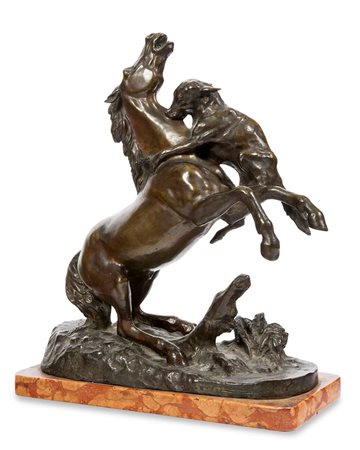 SCULTORE ANONIMO FINE XIX SECOLO "Lotta tra un cavallo e un lupo" h cm 36...