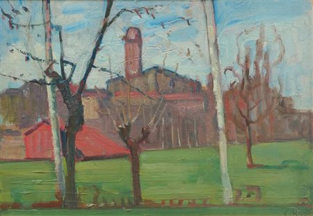 RHO CAMILLO Alessandria 1872 - 1946 Pecetto (TO) "Paesaggio" 25x35 olio su...