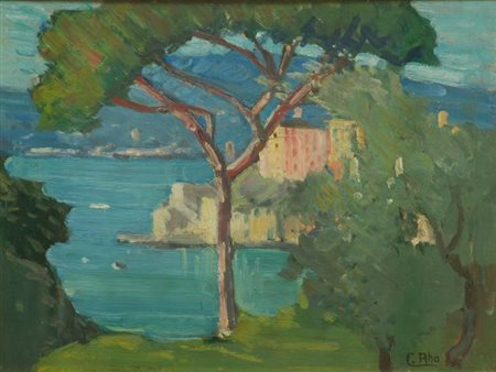 RHO CAMILLO Alessandria 1872 - 1946 Pecetto (TO) "Camogli" 26x34 olio su...