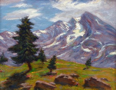 BEISONE ALFREDO Pinerolo 1882 - 1957 "La grande Aiguille - Prali" 24x30 olio...