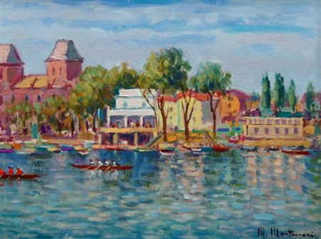 MONTANARI MICHELE Noci (BA) 1908 - 1995 Torino "Regata sul Po a Torino" 30x40...