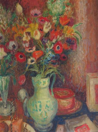 PANZA GIOVANNI Capo Miseno (NA) 1894 - 1989 "Vaso di fiori" 1945 60x46 olio...