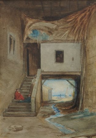 DANIELI GIUSEPPE Venezia 1865 - 1931 Verona "Vecchia casa" 25x17 acquerello...