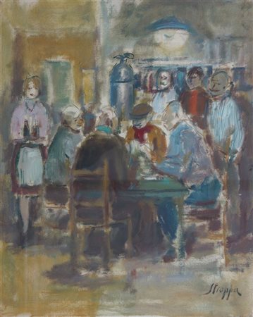 STROPPA LEONARDO Torino 1900 - 1991 "Interno di osteria" 1950 55x45 olio su...