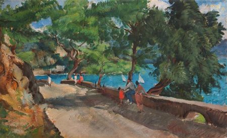 BAUSI FRANCESCO I 1907 - ? "Portofino" 1940 48x78 olio su tela Opera firmata...