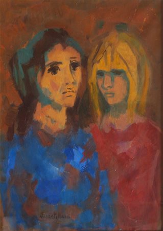 CASTELLANI MARIO Genova 1914 "Ragazze" 50x70 olio su tela Opera firmata in...