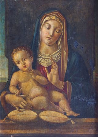 PITTORE ANONIMO "Madonna con Bambino" 45x35 olio su tavola