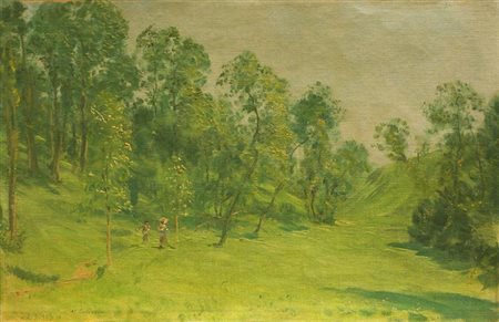 CALDERINI MARCO Torino 1850 - 1941 "Paesaggio di campagna con figure"...