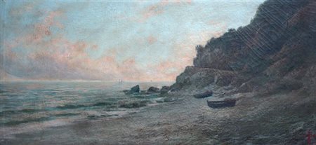 BO GIACINTO Montanaro Canavese (TO) 1832 - 1912 Torino "Marina" 50x100 olio...