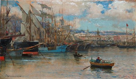 BRANCACCIO CARLO Napoli 1861 - 1920 "Porto" 19x31 olio su tavoletta Opera...