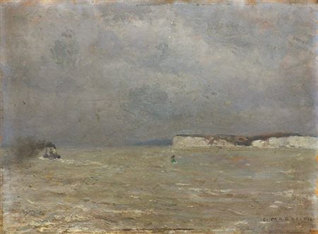 MAGGI CESARE Roma 1881 - 1961 Torino "Mare del Nord" 1916 30x40 olio su...