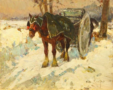 LUPO ALESSANDRO Torino 1876 - 1953 "Cavallo con carrozza al parco Michelotti...