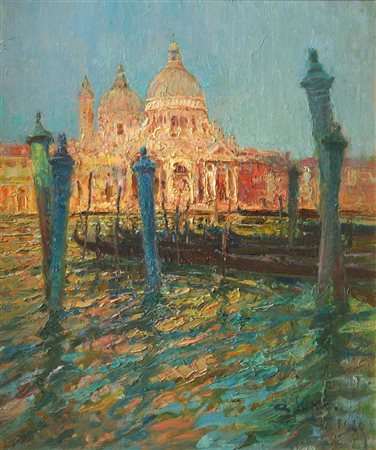 LUPO ALESSANDRO Torino 1876 - 1953 "Venezia" 1920 64x54 olio su cartone Opera...