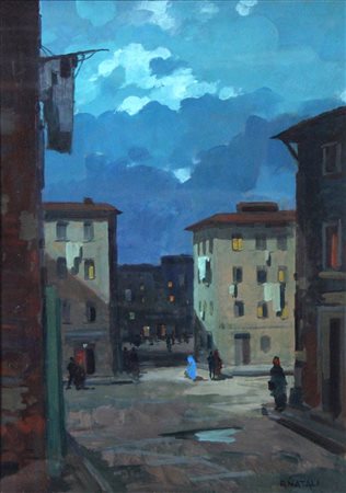 NATALI RENATO Livorno 1883 - 1979 "Piazza Mascagni - Livorno" 70x50 olio su...