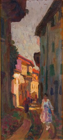 TOZZI MARIO Fossombrone (PS) 1895 - 1979 F "Strada di Suna" 1912 42x19,5 olio...