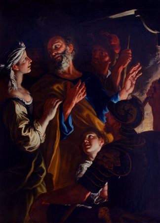 PREDA CARLO (Ambito di) 1645-1729 "La negazione di san Pietro" 142x104 olio...