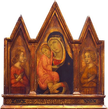 TRITTICO "Madonna con bambino e santi" XIX secolo 55x60 trittico, tempera e...