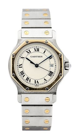 CARTIER Modello "Santos Rondé", anni '90 Diam 34 Cassa in acciaio e oro in...