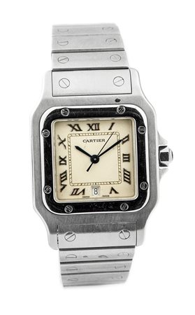 CARTIER Modello Santos, anni '90 30x30 Cassa in acciaio di forma carré in tre...