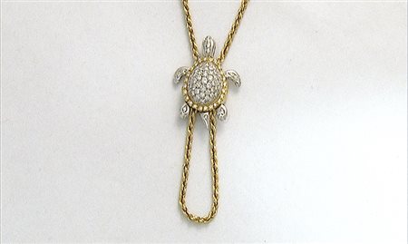 COLLANA COLLANA. In oro giallo e bianco 18 kt maglia a cordone ritorto con al...