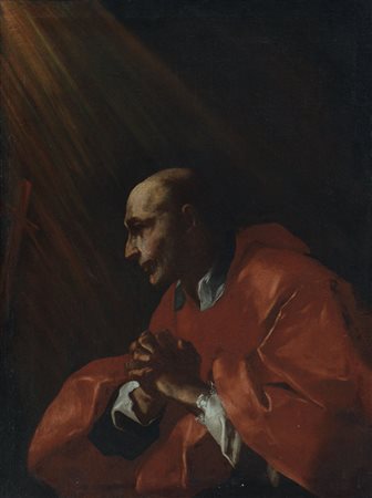 SCUOLA VENETA DEL XVII SECOLO San Carlo Borromeo Olio su tela, cm 94x71;...