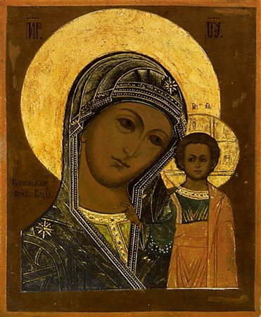 ICONA RUSSA DEL XIX SECOLO Madonna di Kazan Tempera all'uovo su tavola, cm...