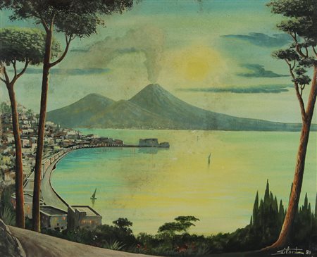 Gilart (Gilardi Alberto) Baia di Napoli, 1980 olio su tela, cm. 45,5x54,5...