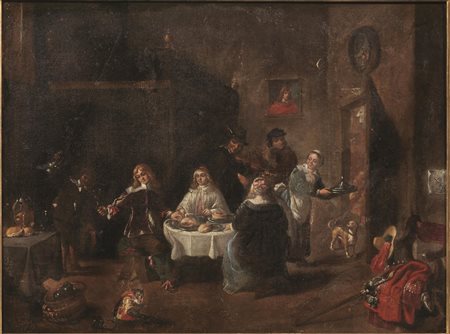 Scuola fiamminga, sec. XVIISCENA D'INTERNOolio su tela, cm 54x70&nbsp;