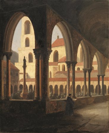 Vincenzo Abbati (Napoli 1803 - Firenze 1866) SCORCIO DI CHIESA CON CORTILE...