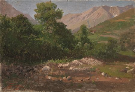 Pietro Senno (Portoferraio 1831 - Pisa 1904) PAESAGGIO olio su tela riportata...