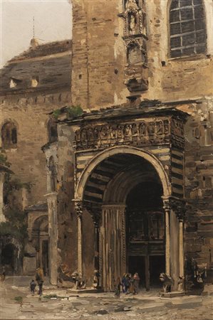 Stefano Donadoni (Bergamo 1844 - Roma 1911) CAPPELLA COLLEONI olio su tela,...