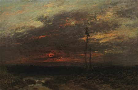 Ettore Cumbo (Messina 1833 - Firenze 1899) TRAMONTO olio su tela, cm 72x110...