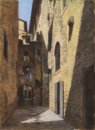 Giorgio Kienerk (Firenze 1869 - Poggio Fornia 1948) VIA DEGLI ANSELMI olio su...