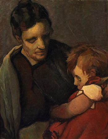 Ludovico Tommasi (Livorno 1866 - Firenze 1941) MADRE CON BAMBINO olio su...